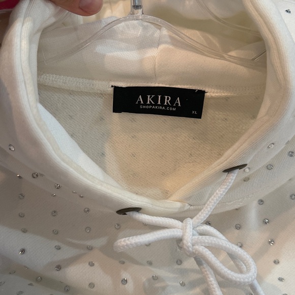 AKIRA Cream cropped Hoodie with Crystal Rhinestone Accents - Picture 3 of 14